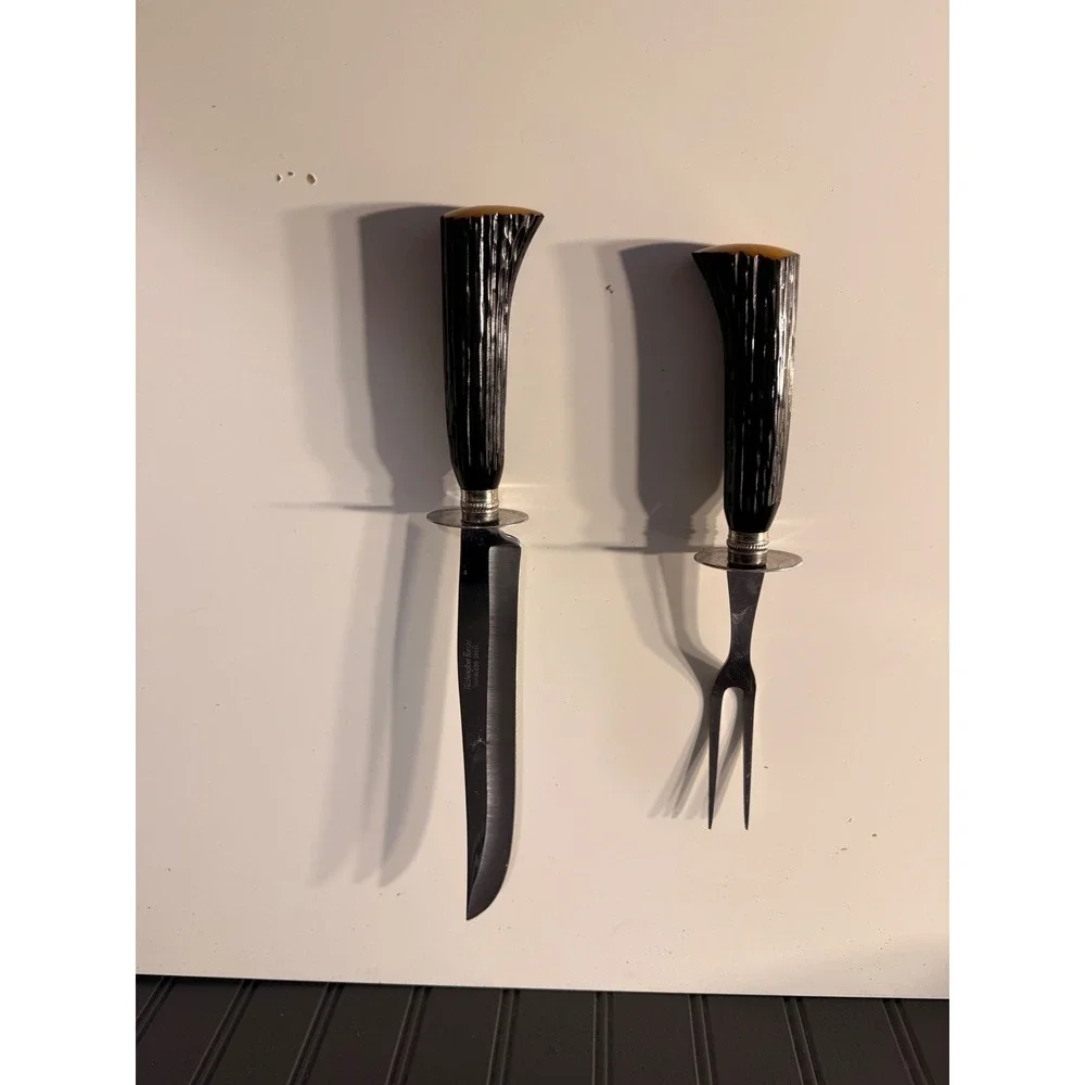 Vintage Washington forge Bakelite faux-staghorn carving set